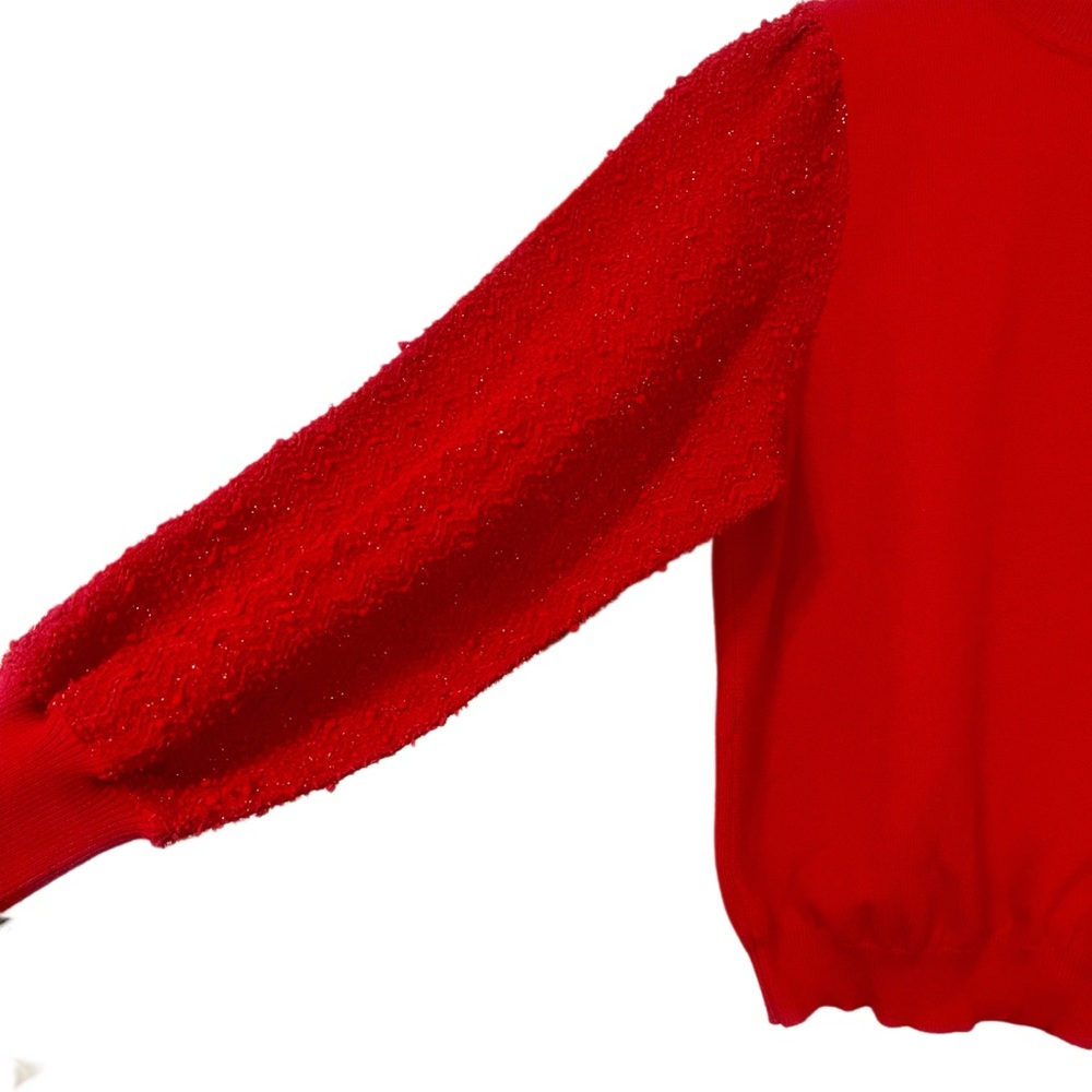 Nanette Lepore Vibrant Red Knit Top with Sequin Sleeves Holiday Party Size M - Picture 4 of 7